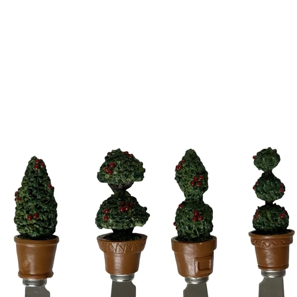 Topiary Christmas Tree Cheese/Butter Spreaders Resin & Stainless Steel Set of 4